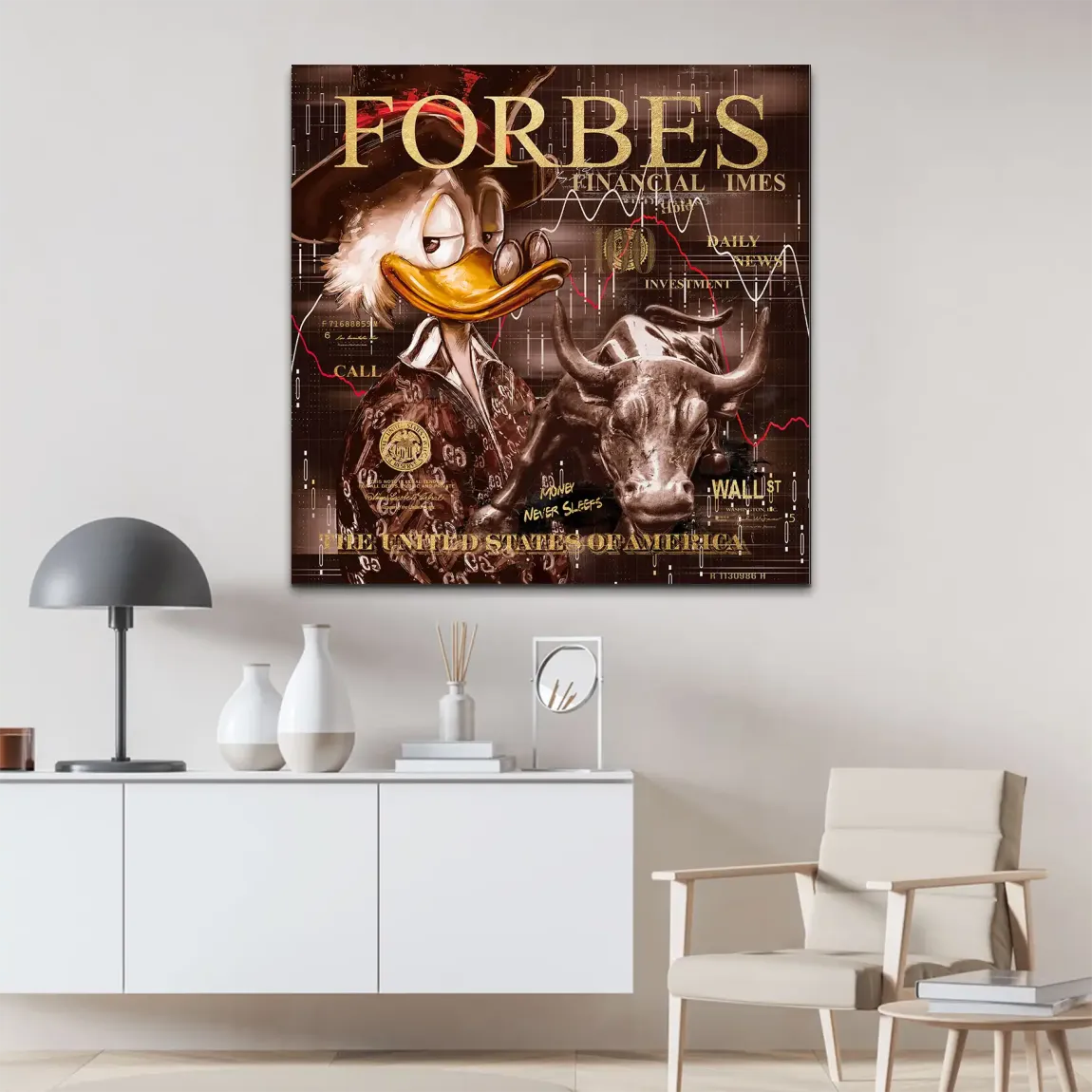 Dagobert Duck Wallstreet Vintage Alu Dibond Bild