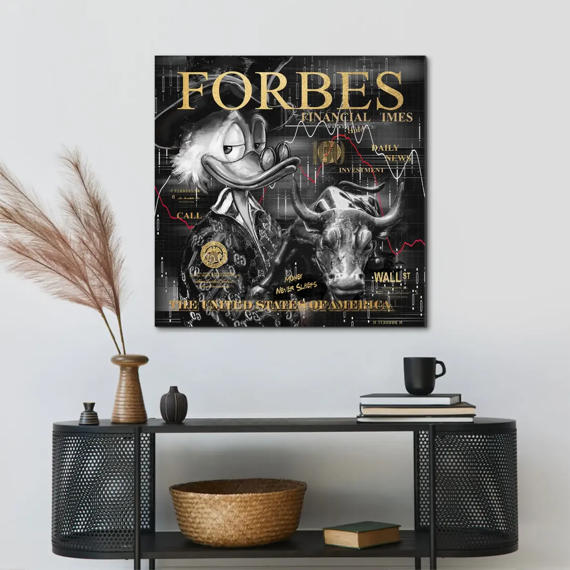 Dagobert Duck Wallstreet Black Gold Alu Dibond Bild