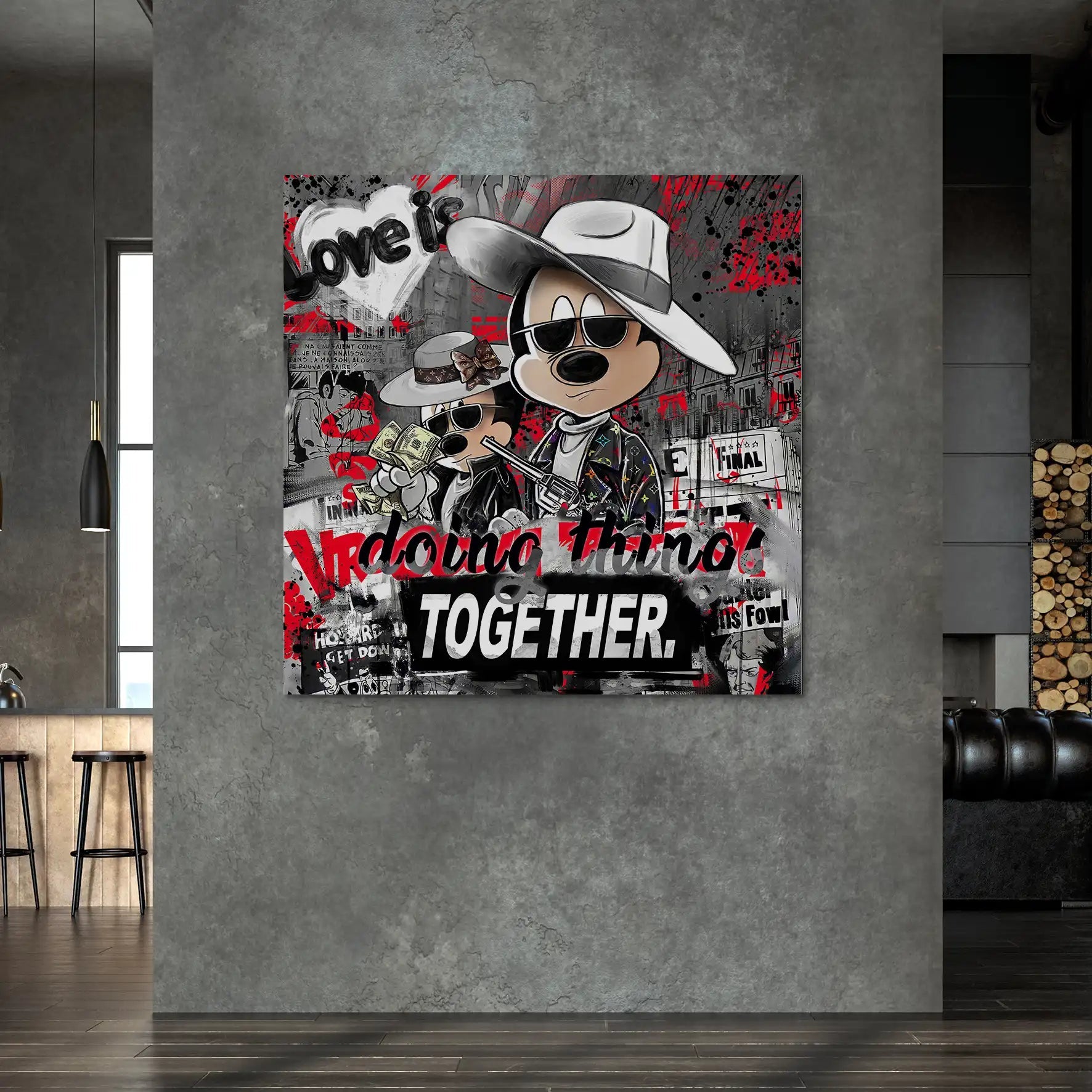 Micky & Minnie Gangster Streetart AluDibond Bild INGALERIE