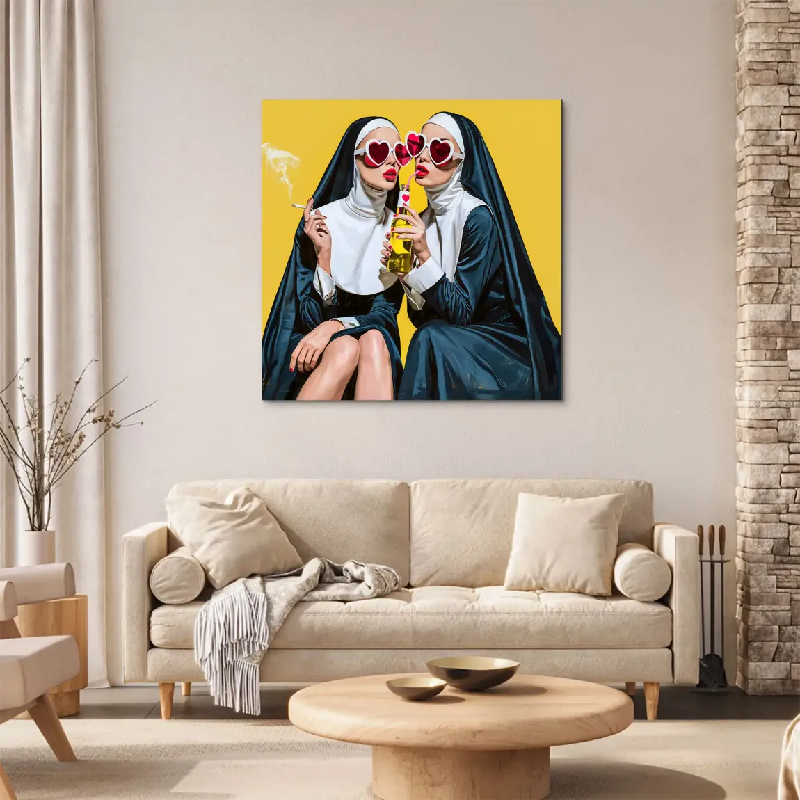 Nonnen Popart Alu Dibond Wandbild