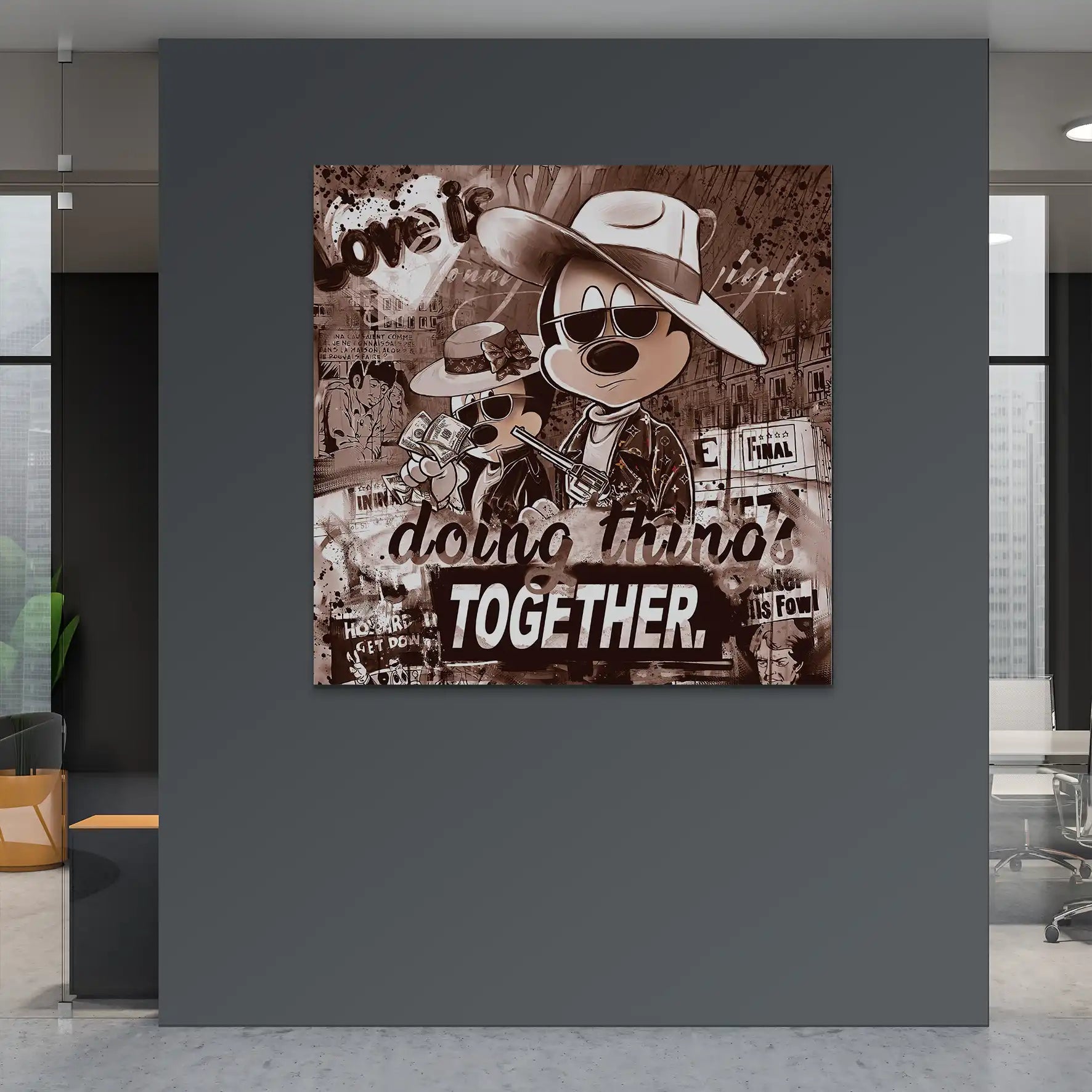 Micky & Minnie Gangster Retro Style AluDibond Bild INGALERIE