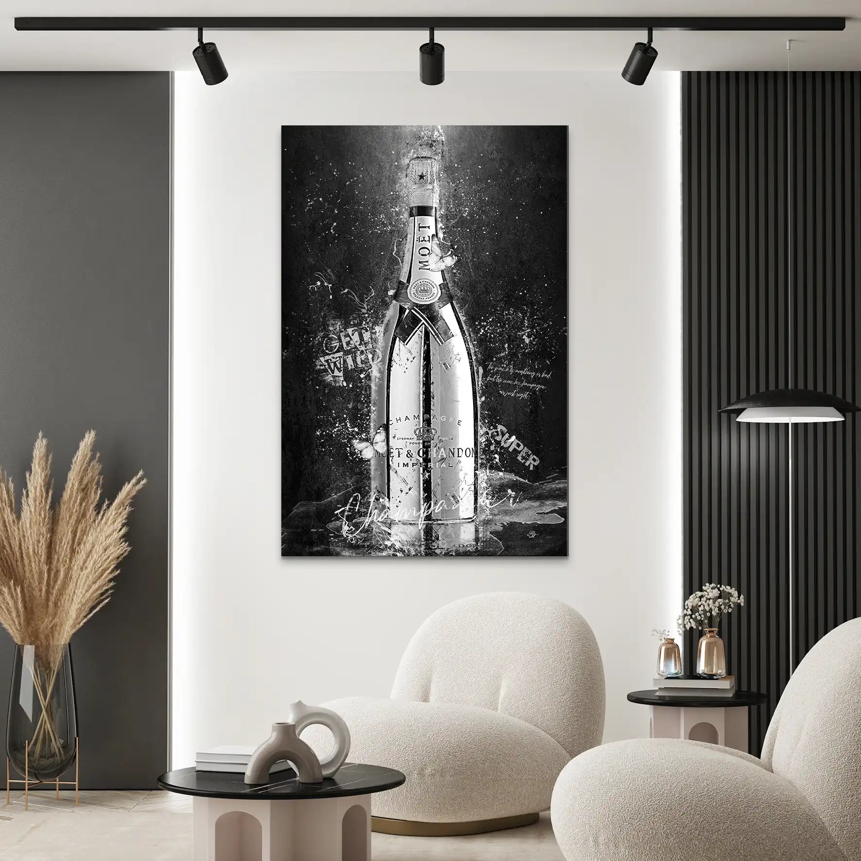 Champagner Black & White AluDibond Bild INGALERIE