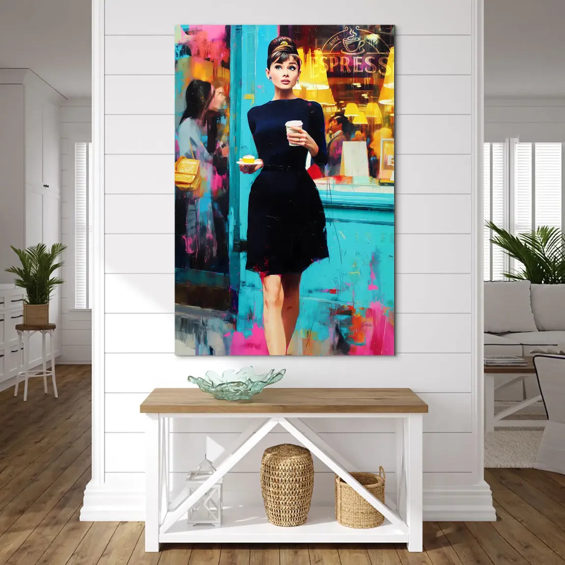 Audrey Hepburn Frühstück mit Stil AluDibond Bild INGALERIE