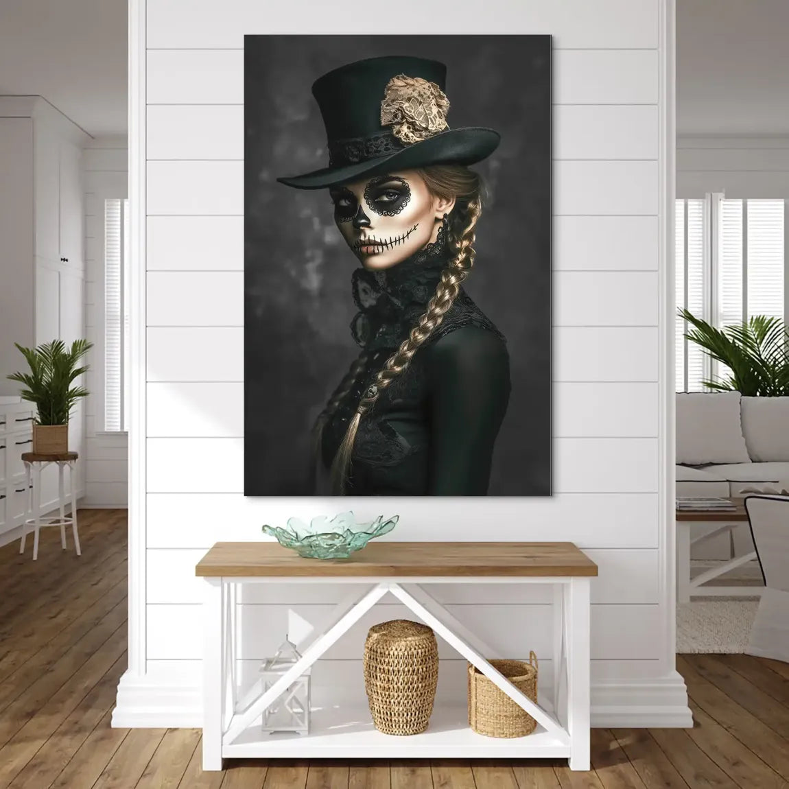 Geheimnisvolle Schönheit im Catrina Look Alu Dibond Bild INGALERIE