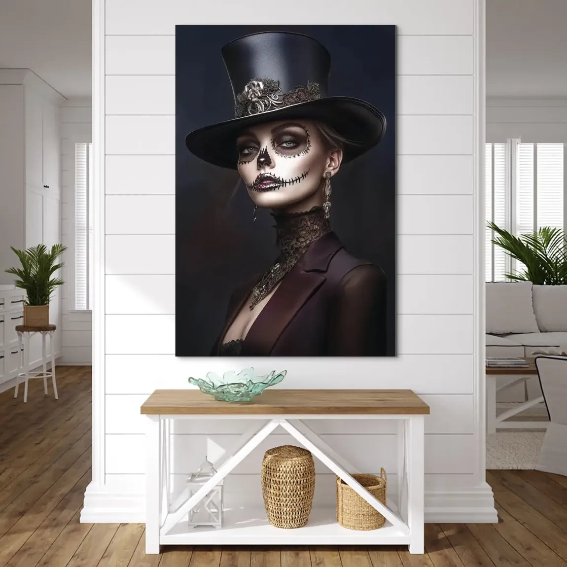 Elegante Lady mit Totenkopf-Make-up Alu Dibond Bild INGALERIE