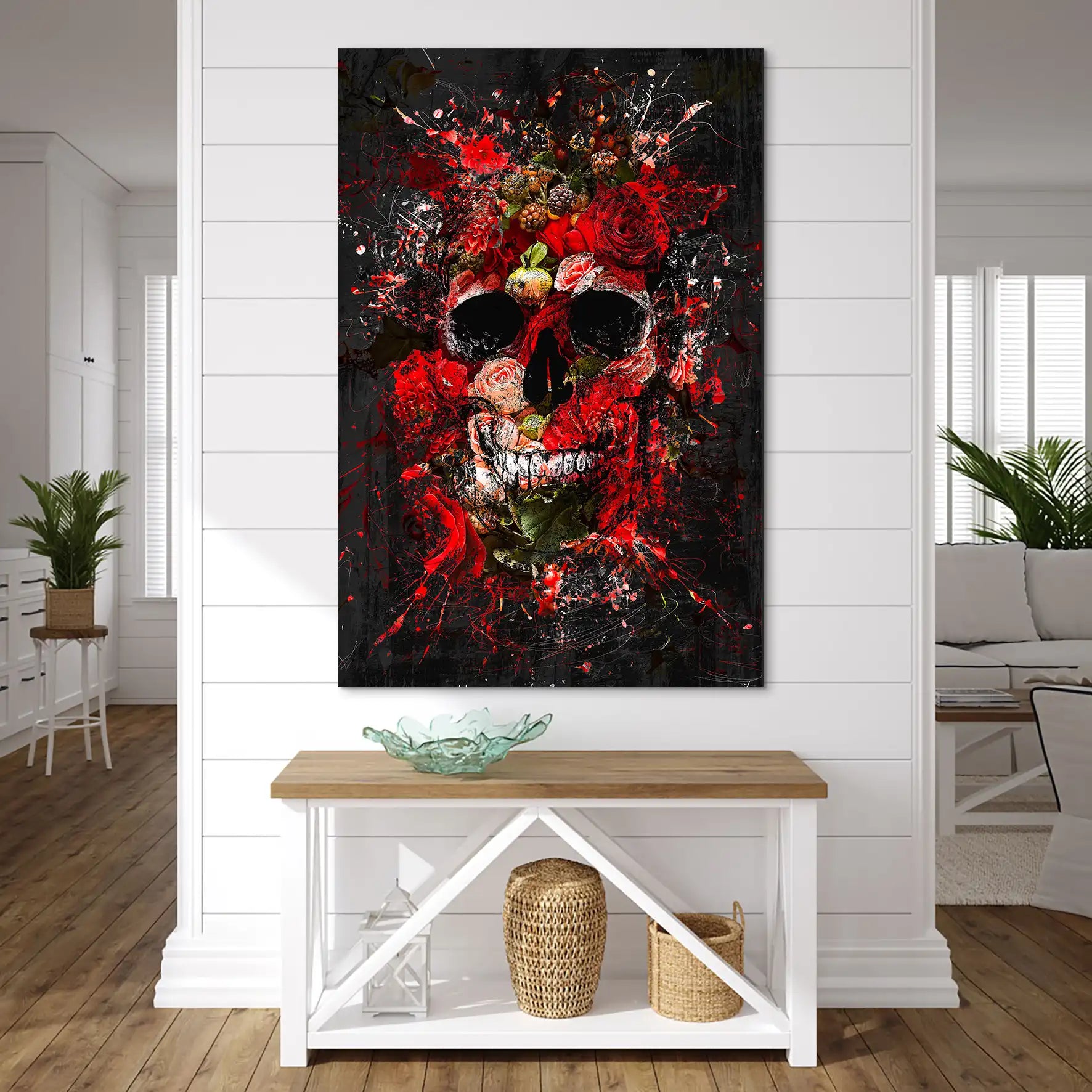 Totenkopf Abstrakt Rose AluDibond Bild INGALERIE