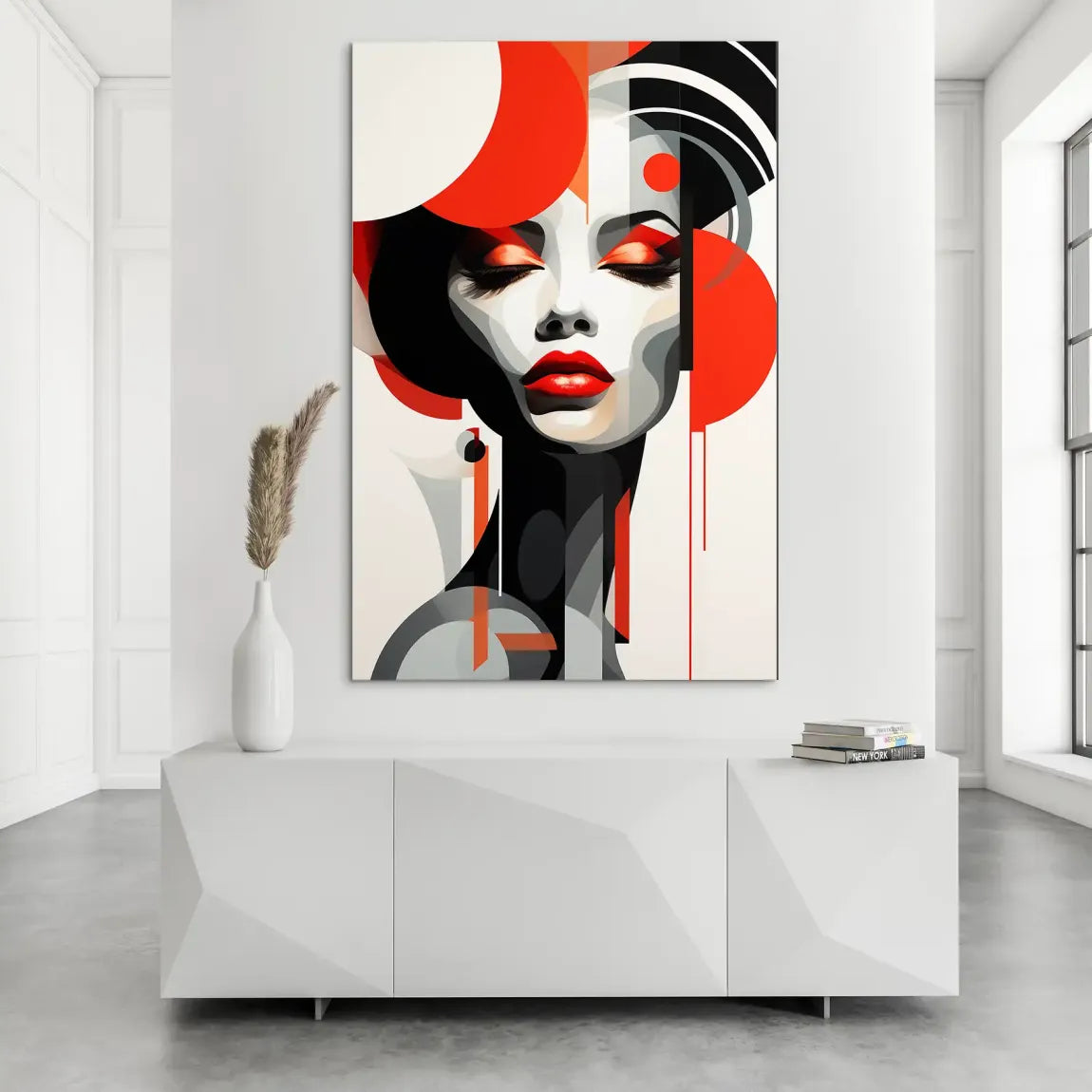 Rote Eleganz trifft urbane Stille Alu Dibond Bild