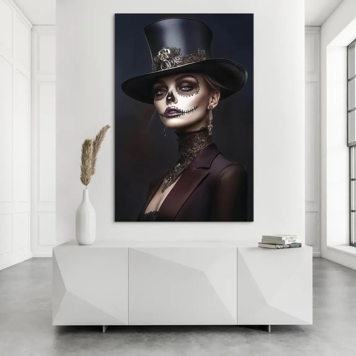 Elegante Lady mit Totenkopf-Make-up Alu Dibond Bild INGALERIE