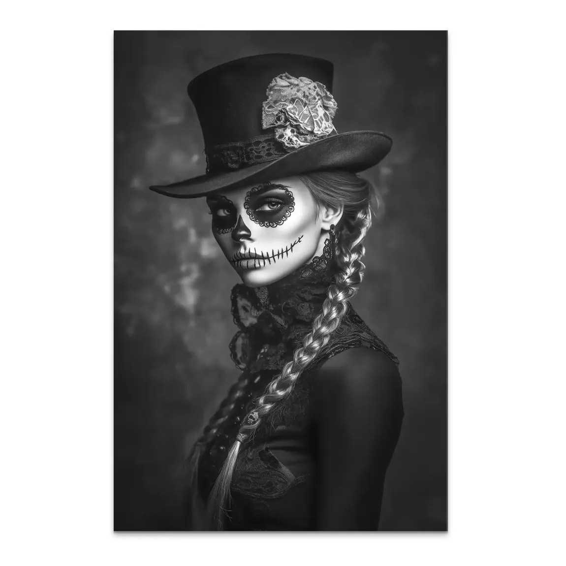 La Catrina Noir – Stil trifft Schattenkunst Bild auf Alu Dibond INGALERIE
