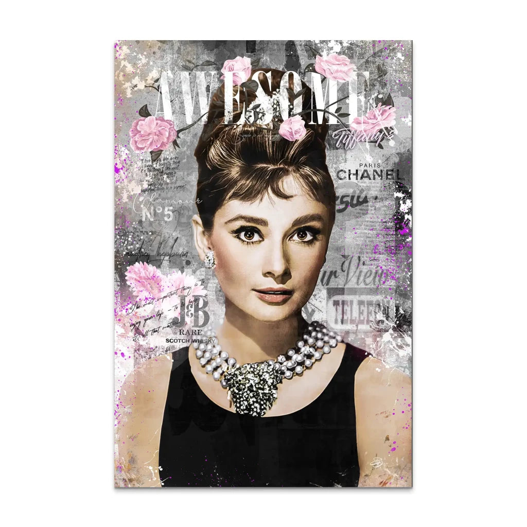 Audrey Hepburn Awesome Pop Art AluDibond Bild INGALERIE