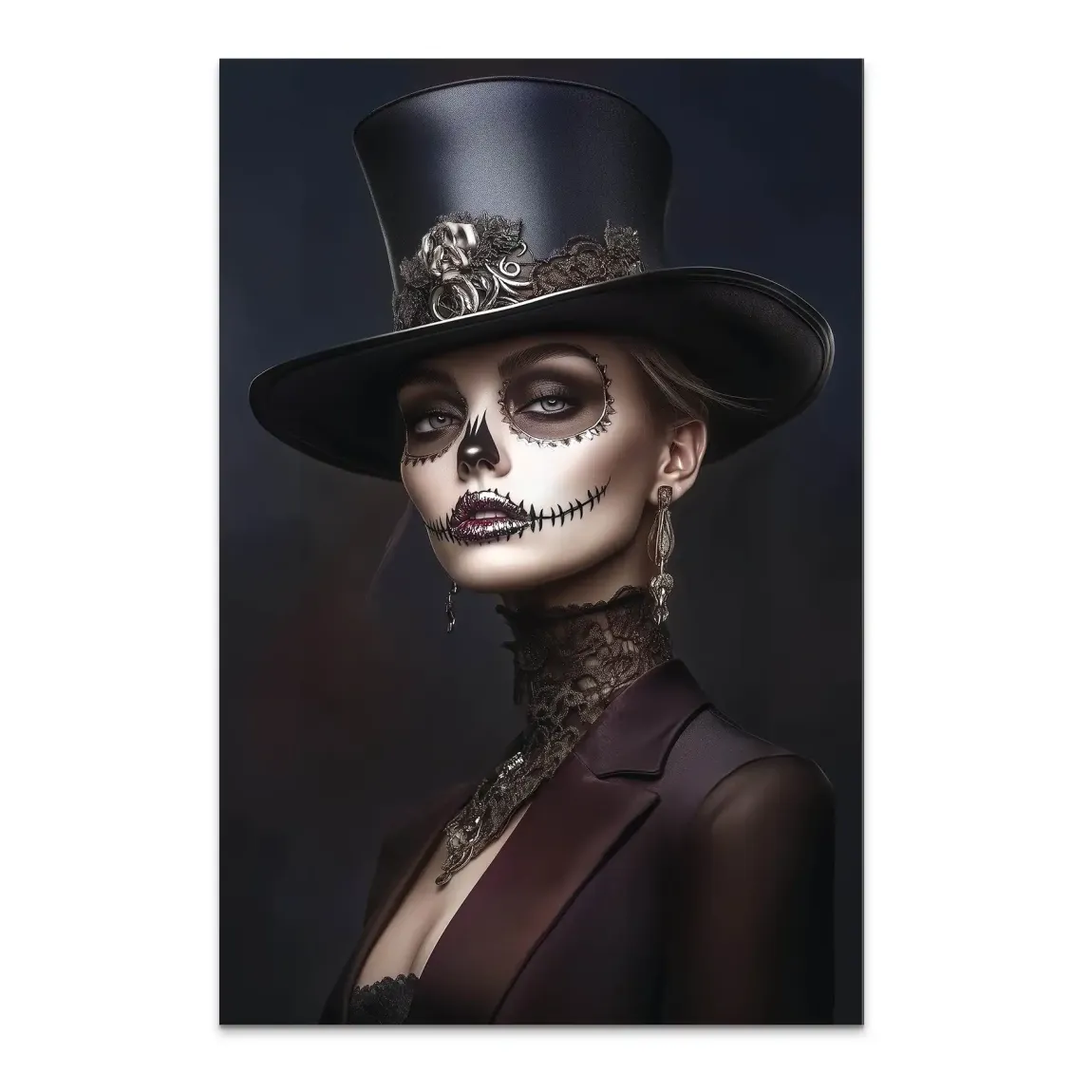 Elegante Lady mit Totenkopf-Make-up Alu Dibond Bild INGALERIE