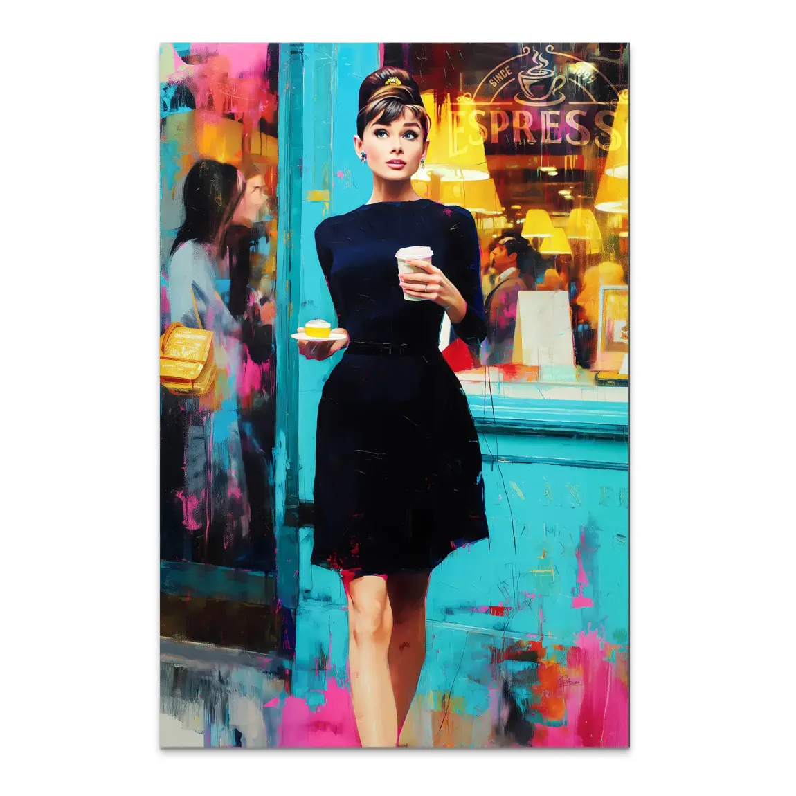 Audrey Hepburn Frühstück mit Stil AluDibond Bild INGALERIE