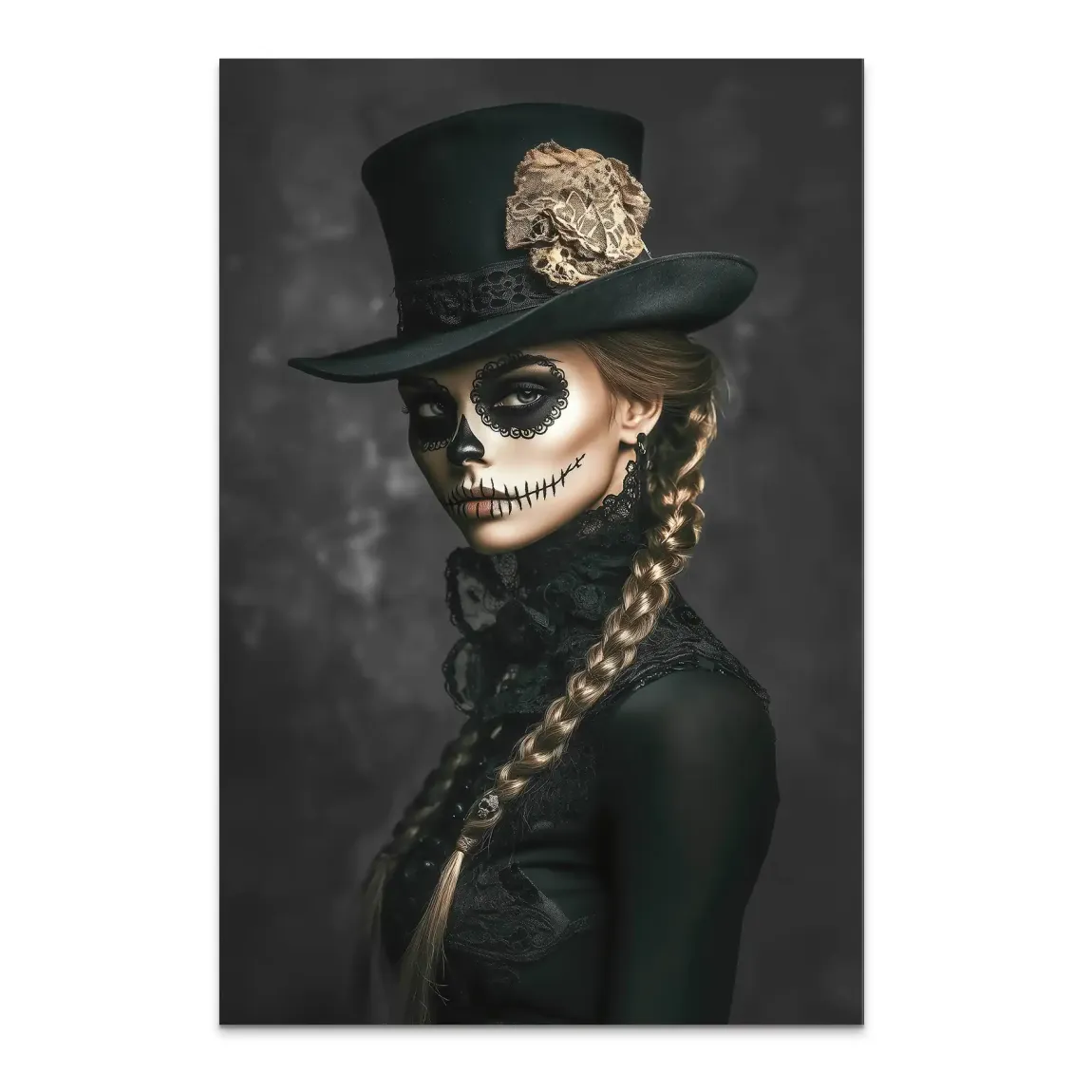 Geheimnisvolle Schönheit im Catrina Look Alu Dibond Bild INGALERIE