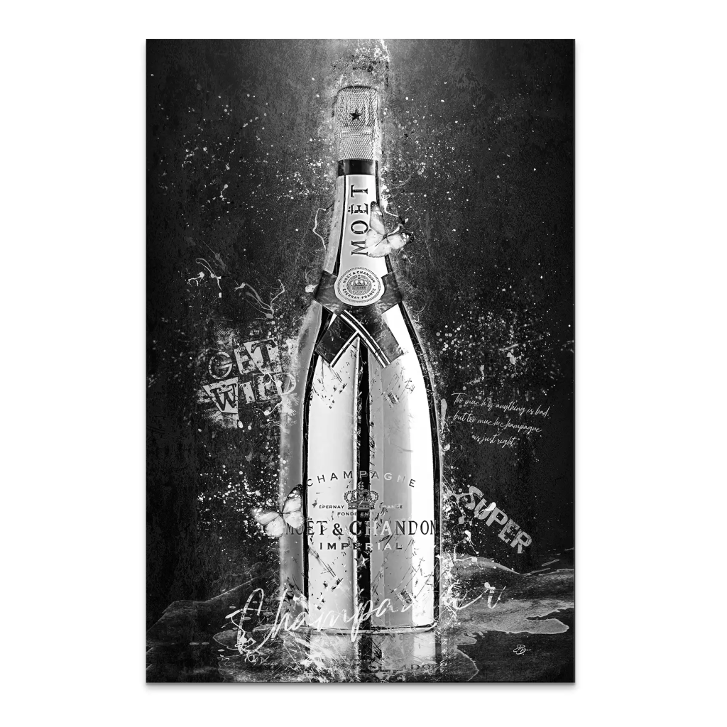 Champagner Black & White AluDibond Bild INGALERIE