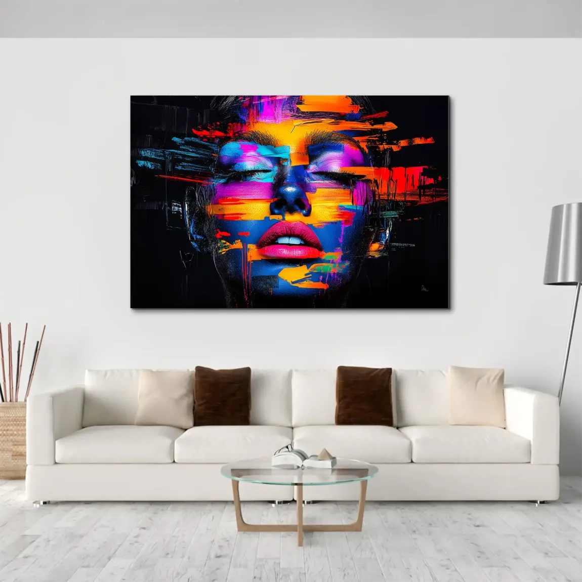 Neon Frauenportrait AluDibond Wandbild