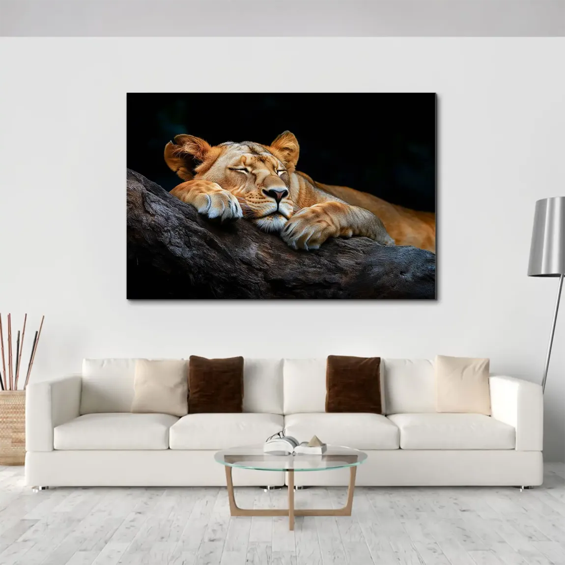 Schlafende Löwin AluDibond Wandbild