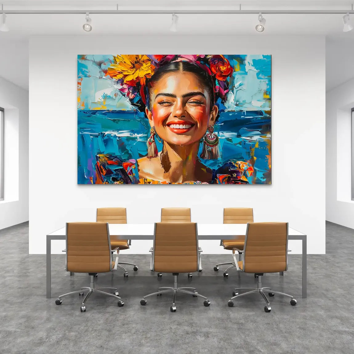 Frida lacht in Farbenpracht AluDibond Bild