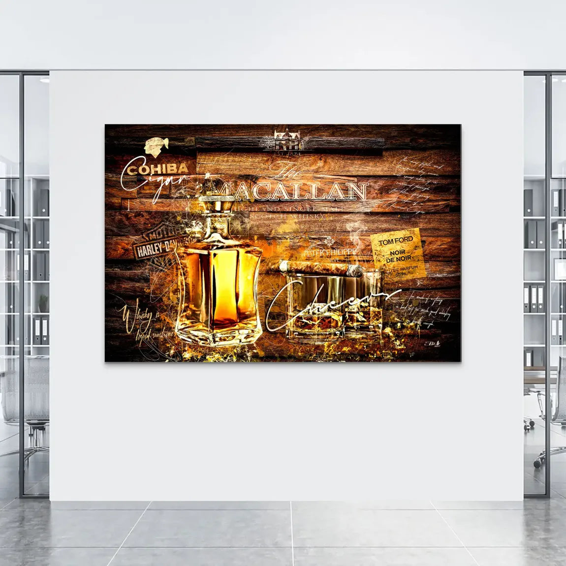 Whisky Holz und Eleganz Alu Dibond Bild INGALERIE