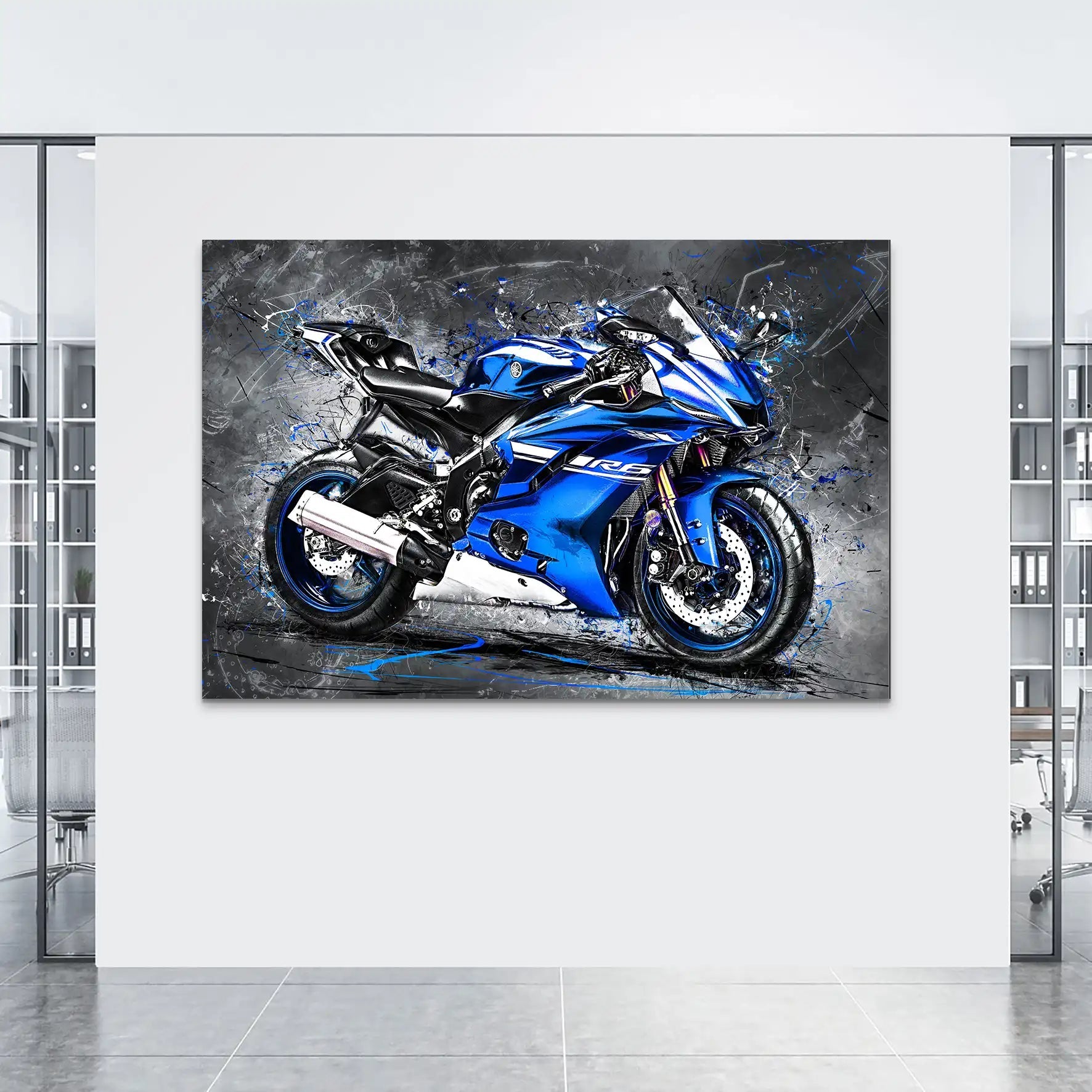 Yamaha R6 Abstrakt Blau AluDibond Bild INGALERIE