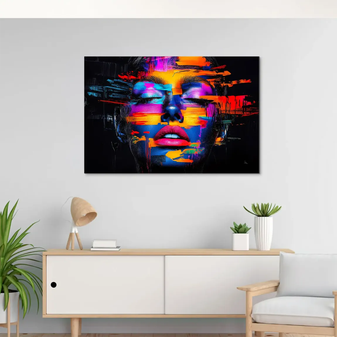 Neon Frauenportrait AluDibond Wandbild