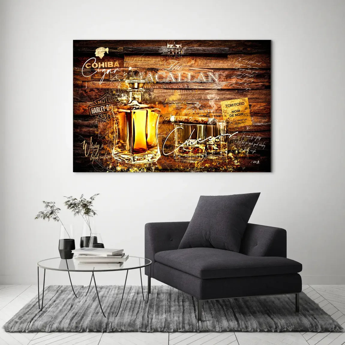 Whisky Holz und Eleganz Alu Dibond Bild INGALERIE