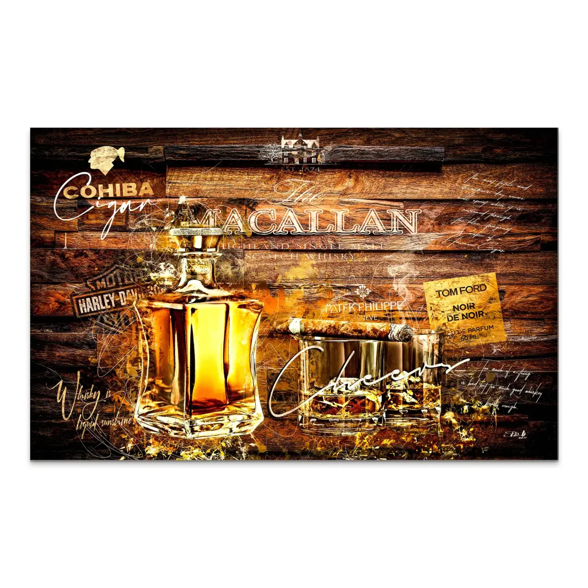 Whisky Holz und Eleganz Alu Dibond Bild INGALERIE