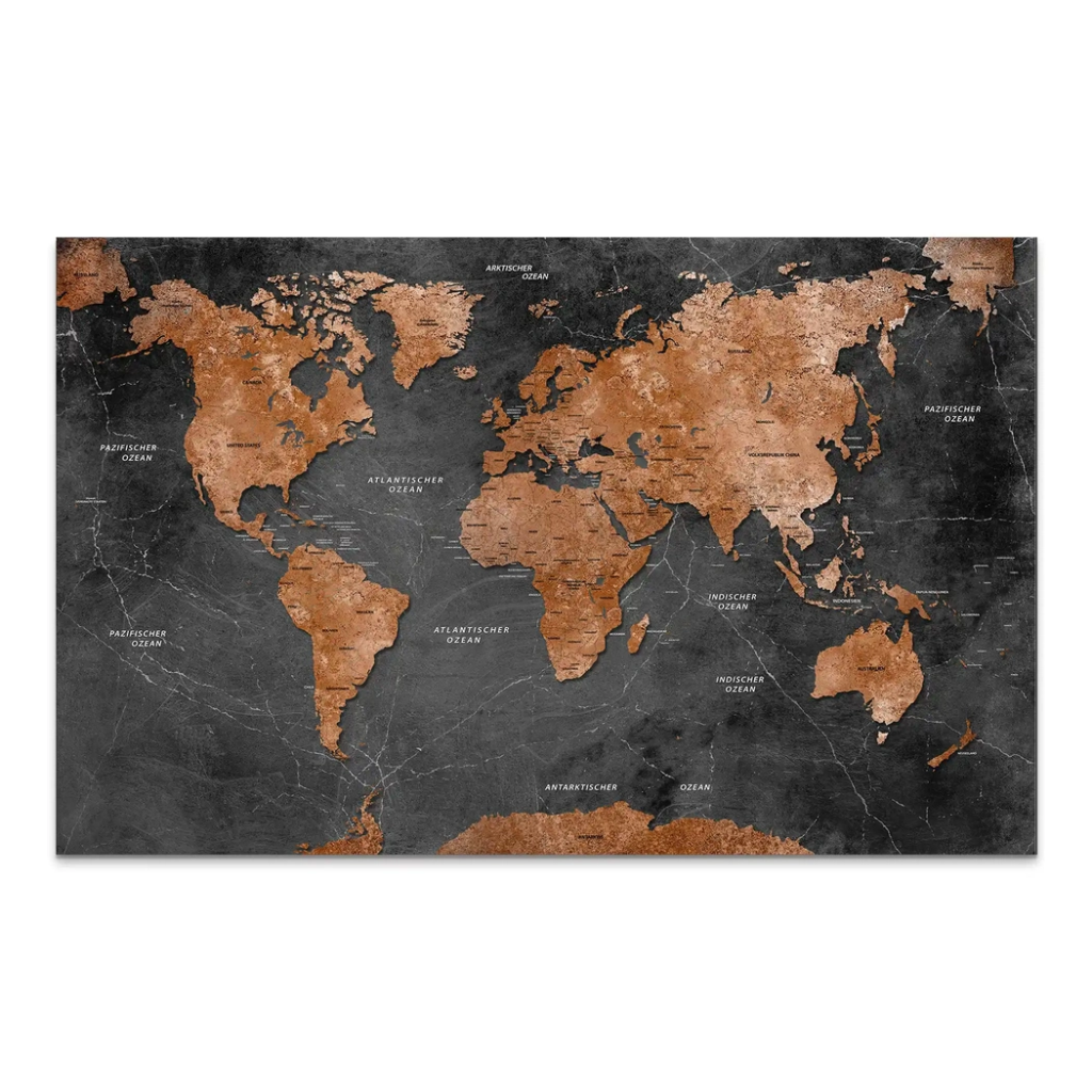 Weltkarte Retro Style AluDibond Bild INGALERIE