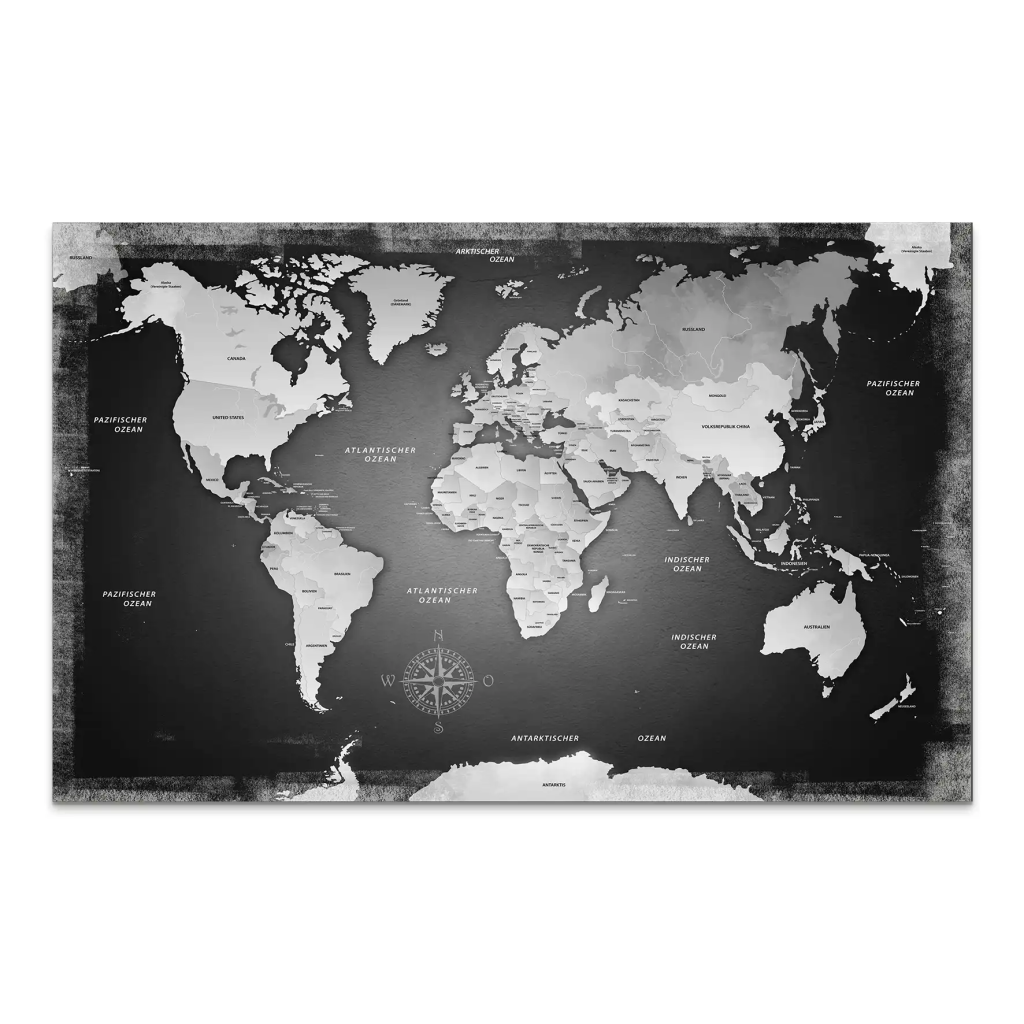 Weltkarte Black Style AluDibond Bild INGALERIE