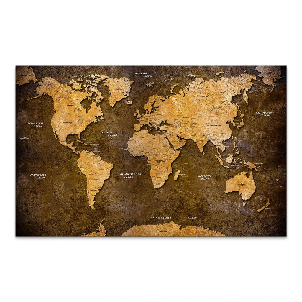 Weltkarte Yellow Stone AluDibond Bild INGALERIE