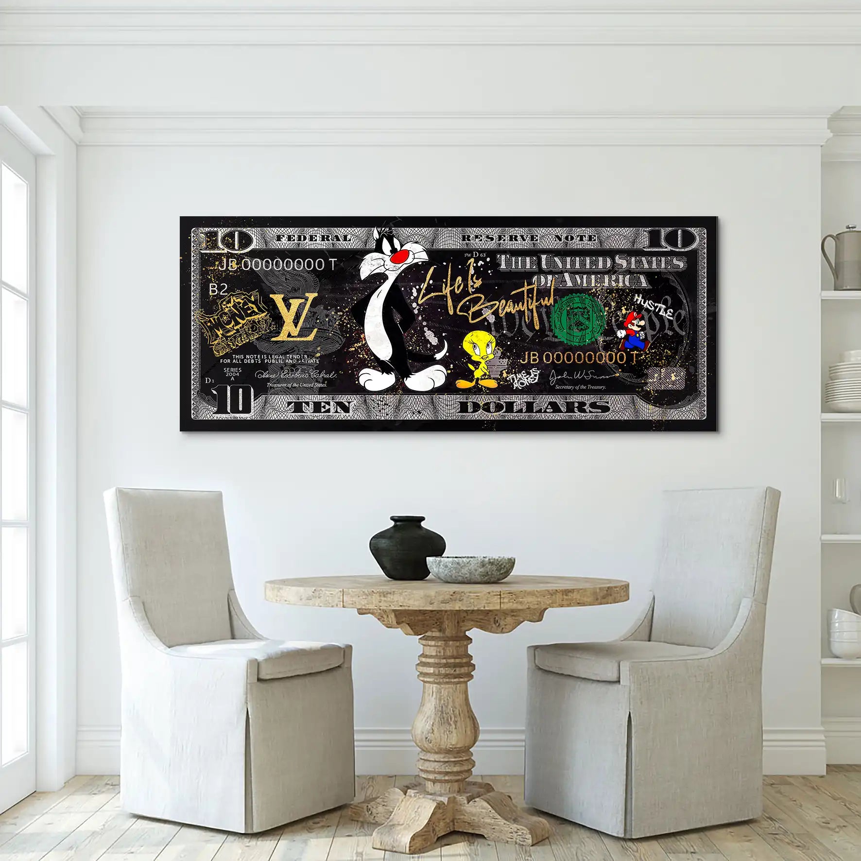 Tweety und Sylvester Hustle Dollar AluDibond Bild INGALERIE