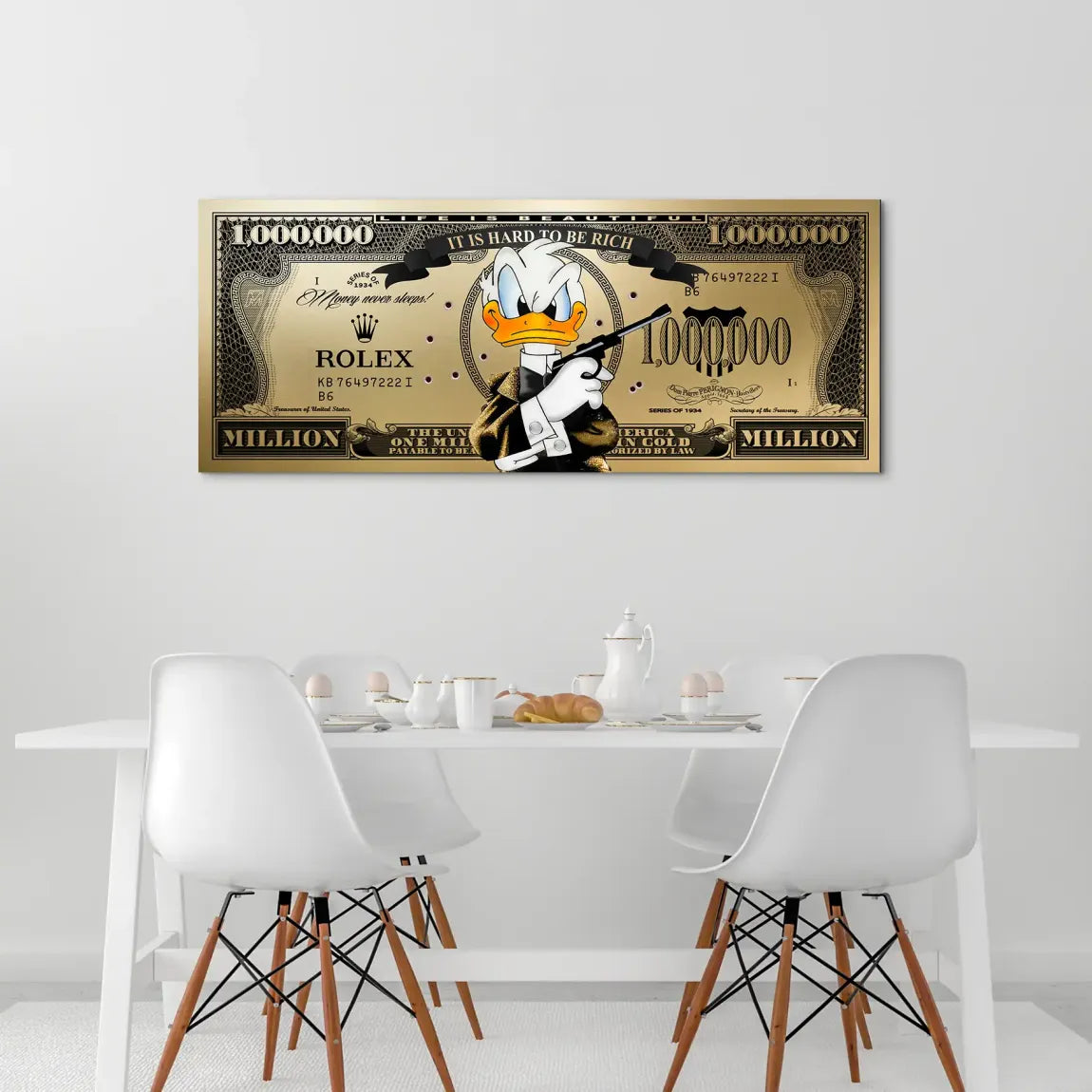 Donald Duck Goldfinger Instinct Pop Art Dollar AluDibond Bild INGALERIE