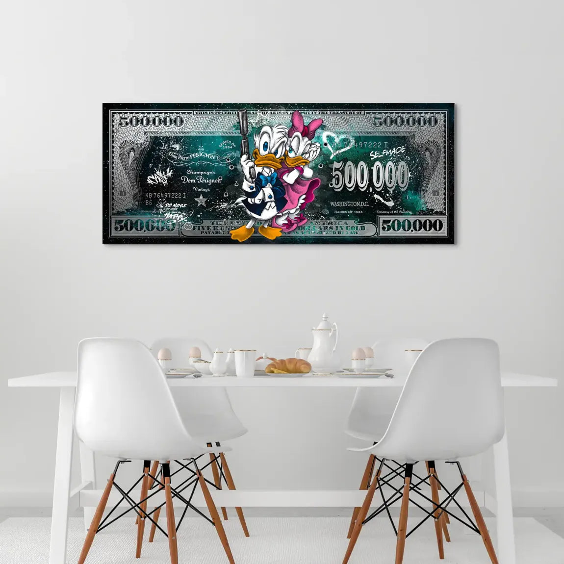 Donald & Daisy Duck Green Pop Art Dollar AluDibond Bild INGALERIE