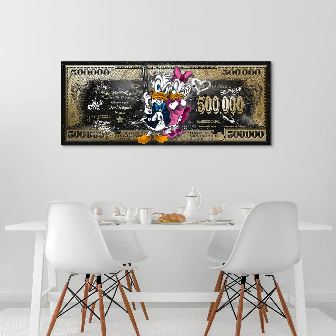 Donald & Daisy Duck Pop Art Dollar AluDibond Bild INGALERIE