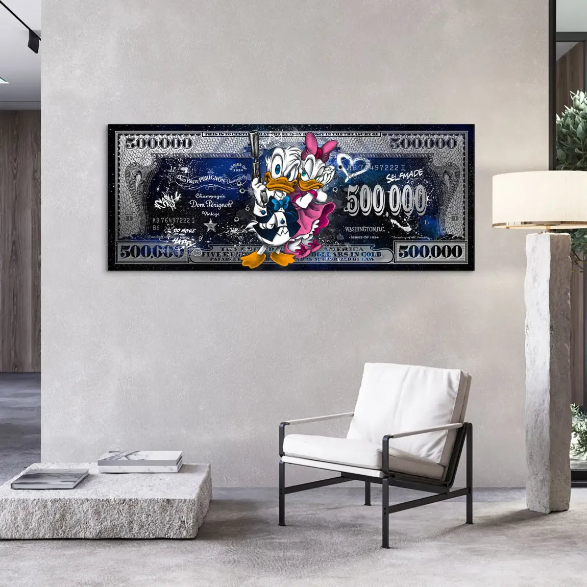 Donald & Daisy Duck Blue Pop Art Dollar AluDibond Bild INGALERIE
