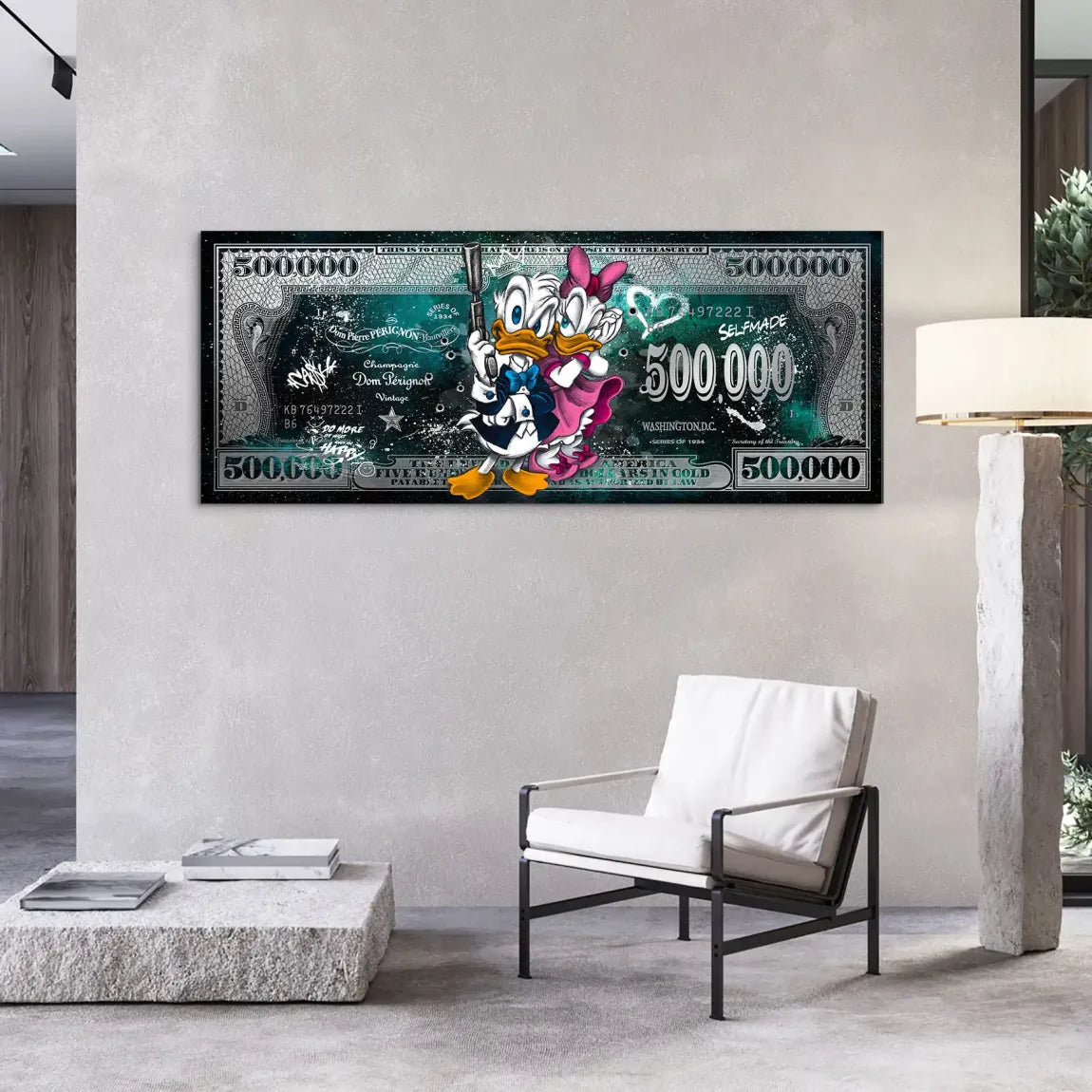 Donald & Daisy Duck Green Pop Art Dollar AluDibond Bild INGALERIE