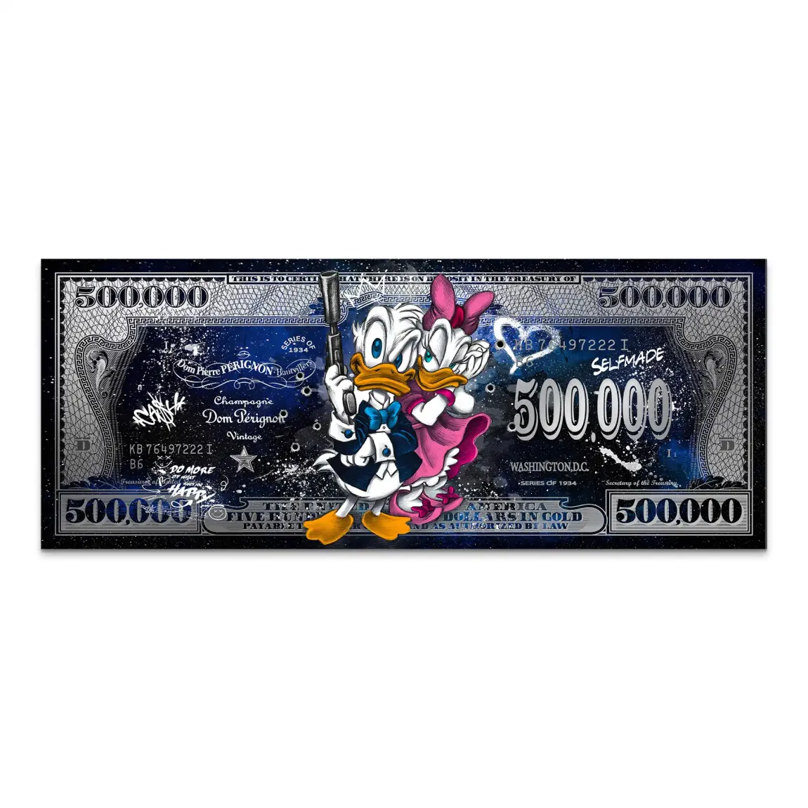 Donald & Daisy Duck Blue Pop Art Dollar AluDibond Bild INGALERIE