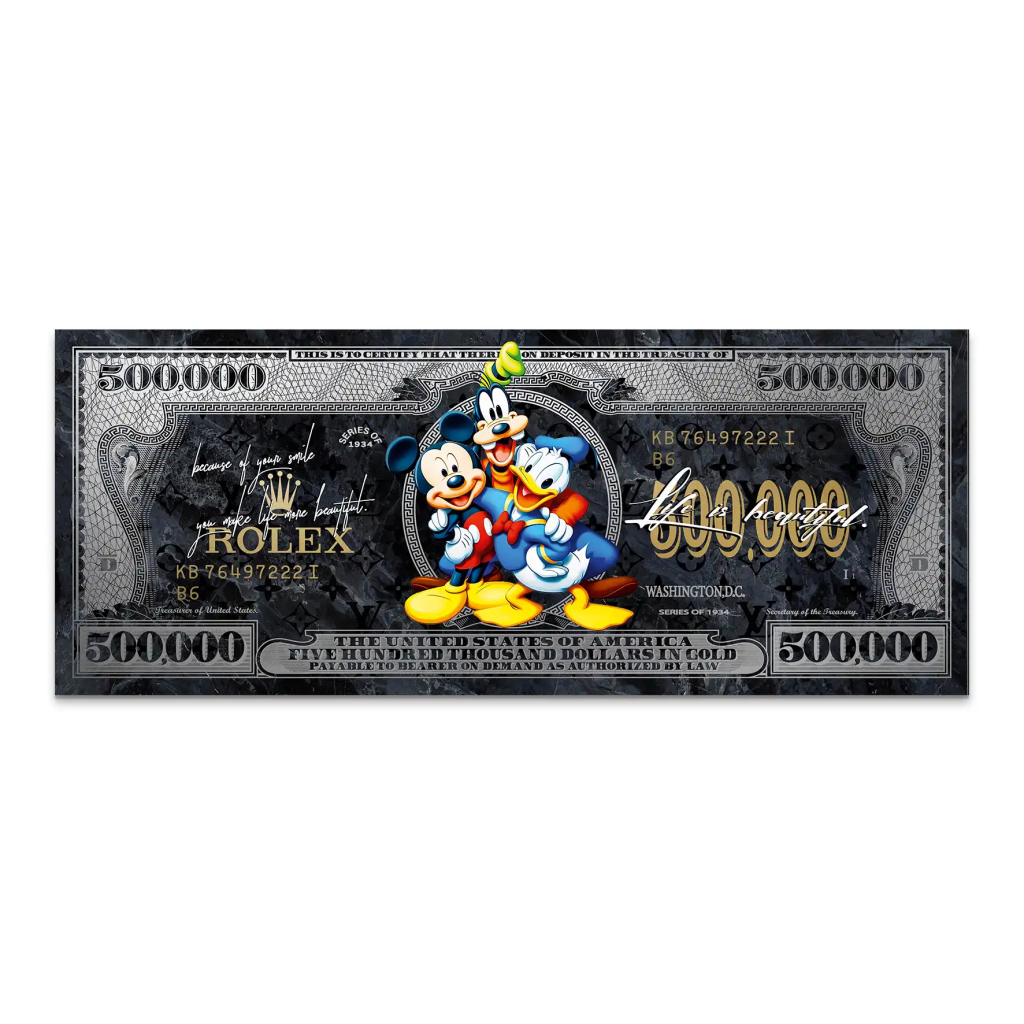 Micky Goofy Donald Dollar AluDibond Bild INGALERIE