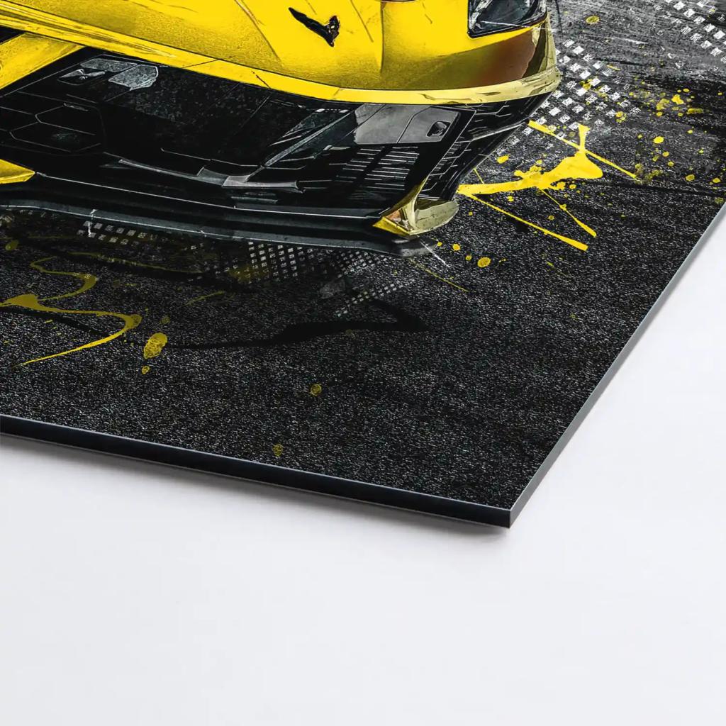 Corvette C8 Abstrakt Gelb Aludibond Bild INGALERIE