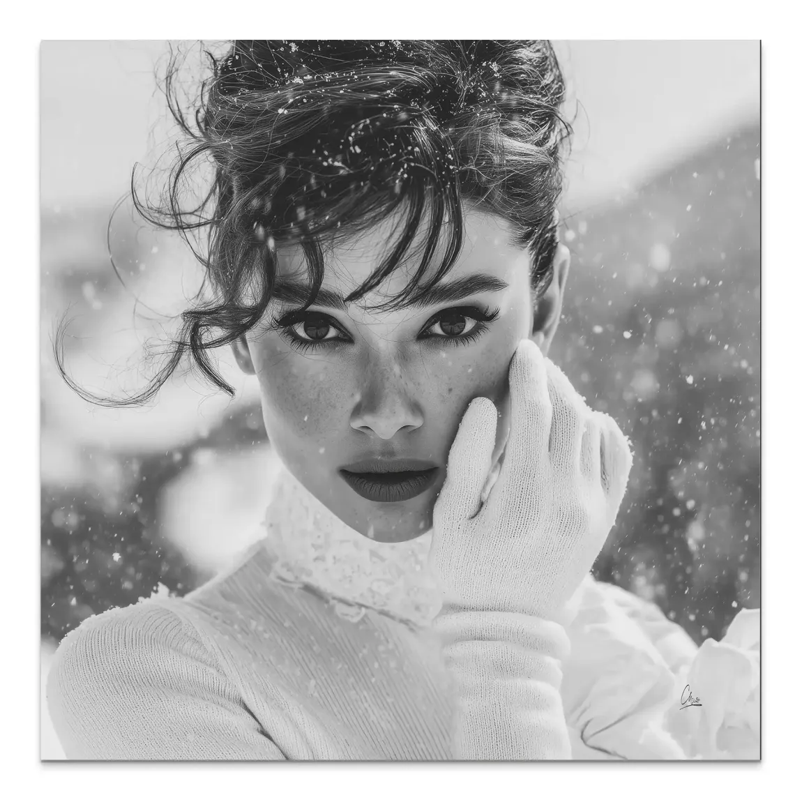 Audrey Hepburn Snow Portrait Alu Dibond Bild