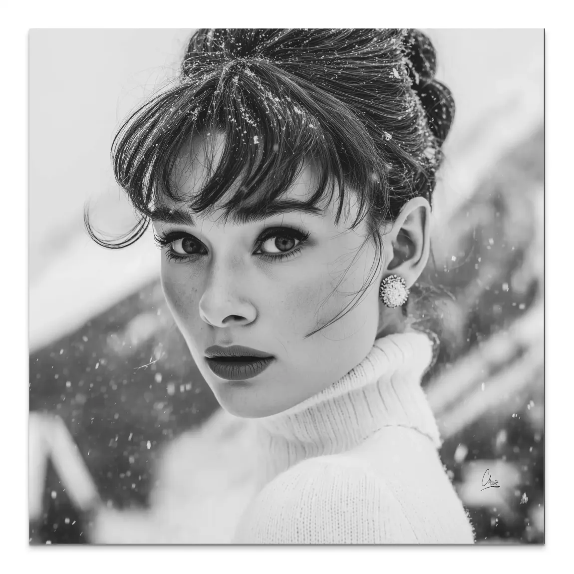 Audrey Hepburn Winter Portrait Alu Dibond Bild