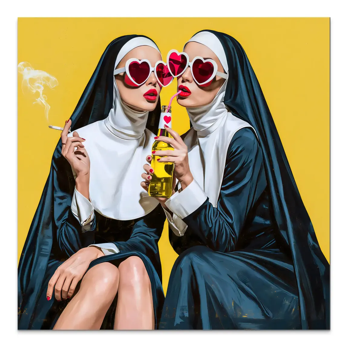 Nonnen Popart Alu Dibond Wandbild