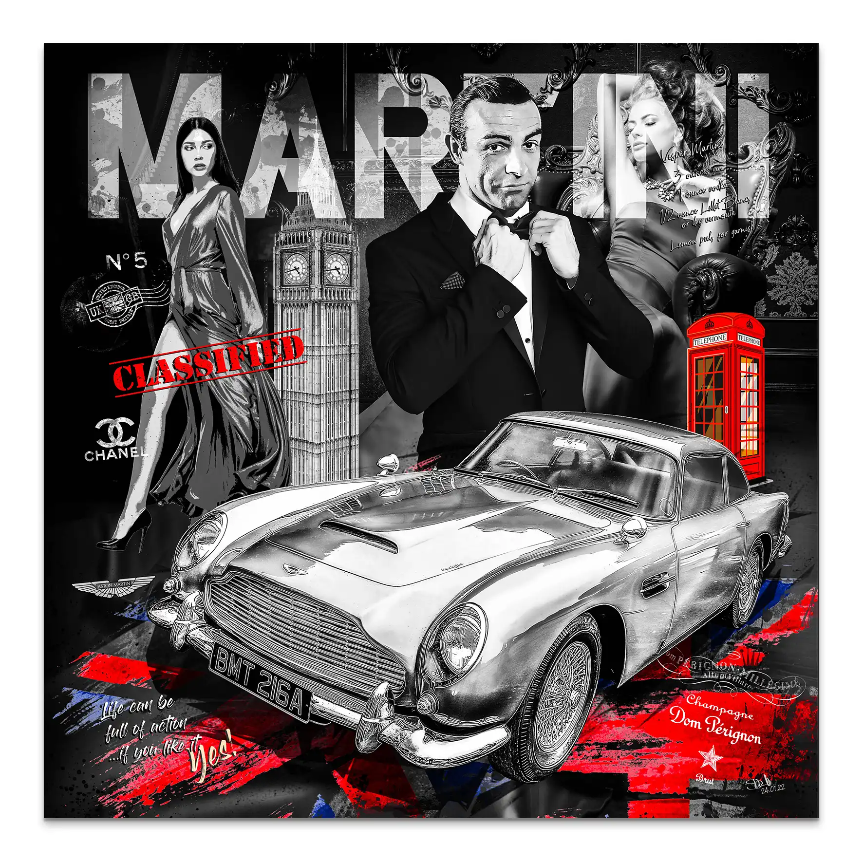 James Bond Martini Connery Style Alu Gebürstet Bild INGALERIE