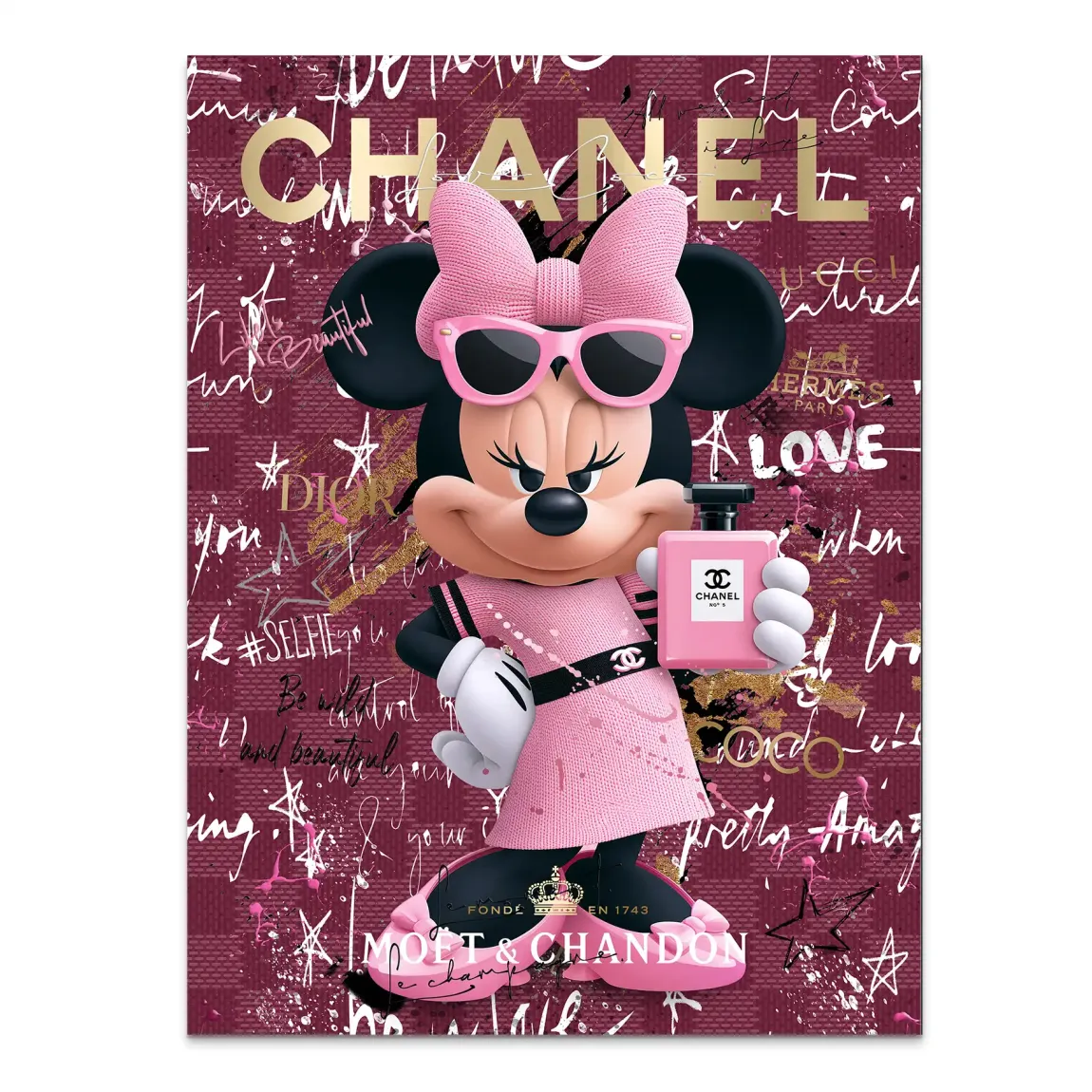 Minnie Maus Glam Chanel Alu Dibond Wandbild