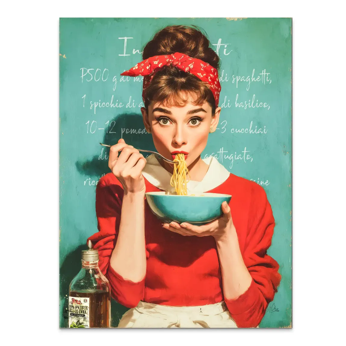 Audrey Hepburn Pasta Moments Alu Dibond Bild