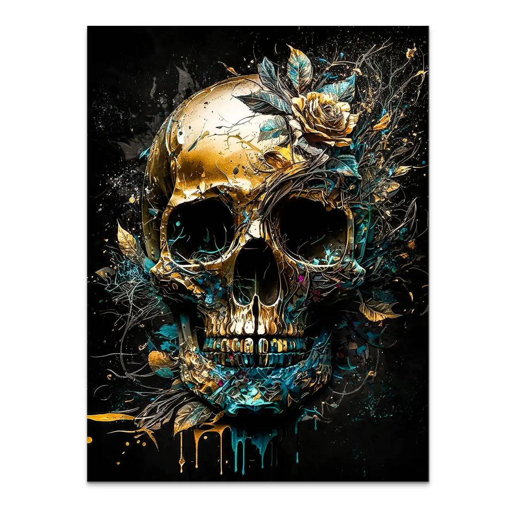 Totenkopf Gold Style Alu Dibond Bild INGALERIE