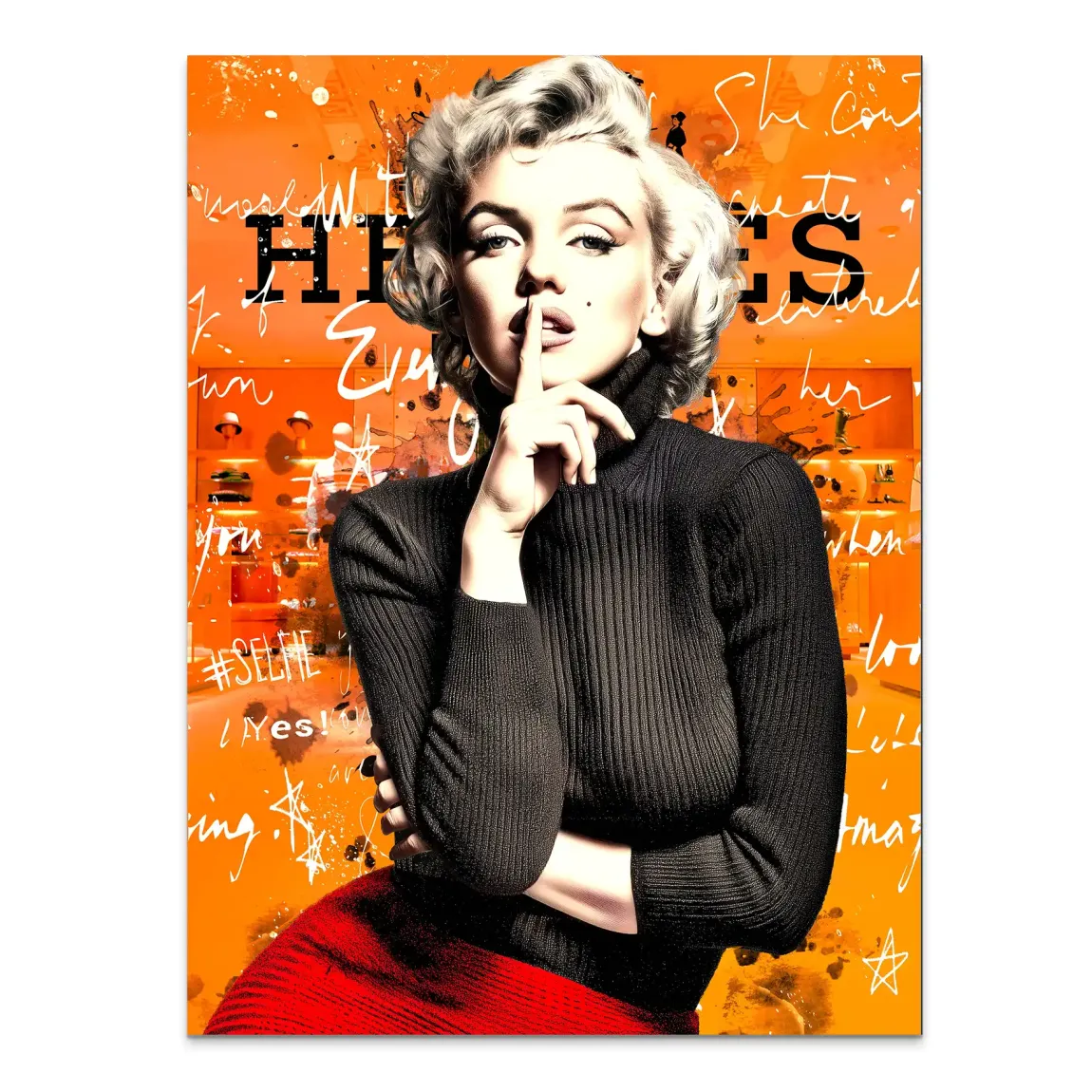 Marilyn Secret Orange Pop Art Alu Dibond Bild