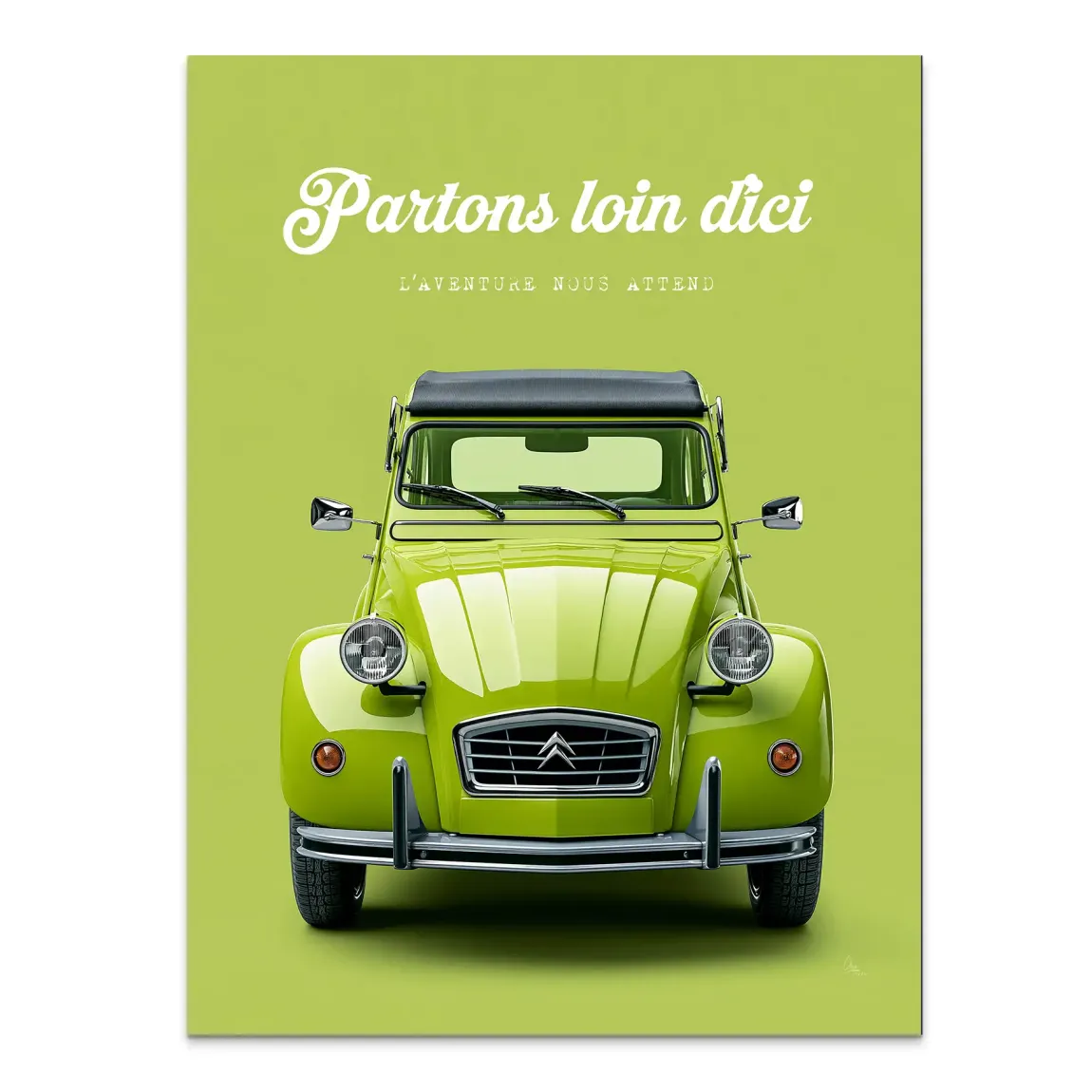 Green Citroen 2CV Alu Dibond Wandbild