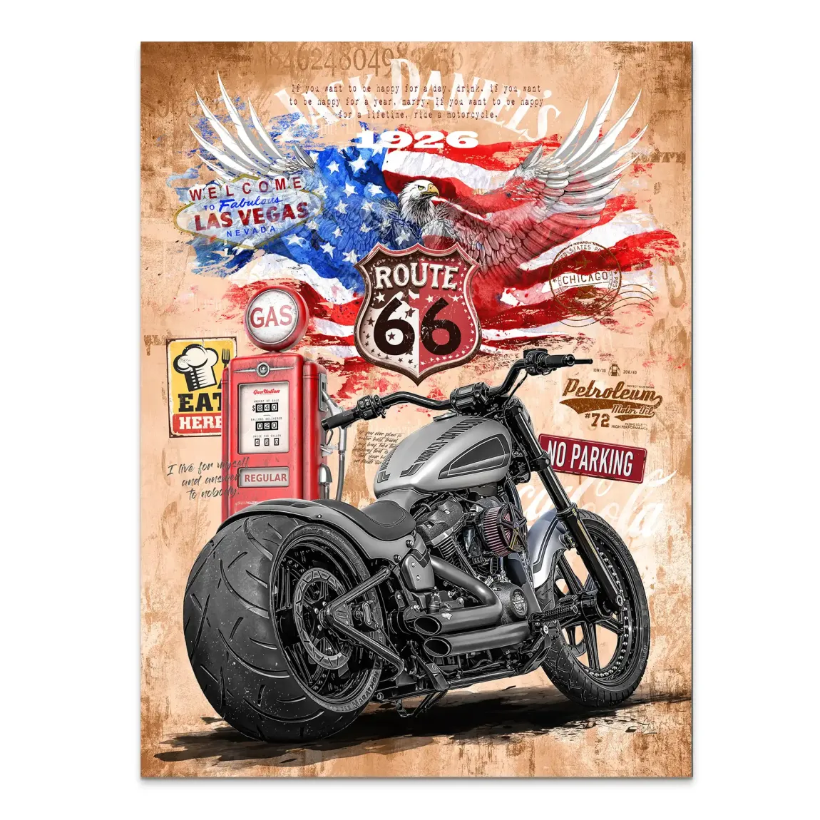 Harley Route 66 Alu Dibond Bild