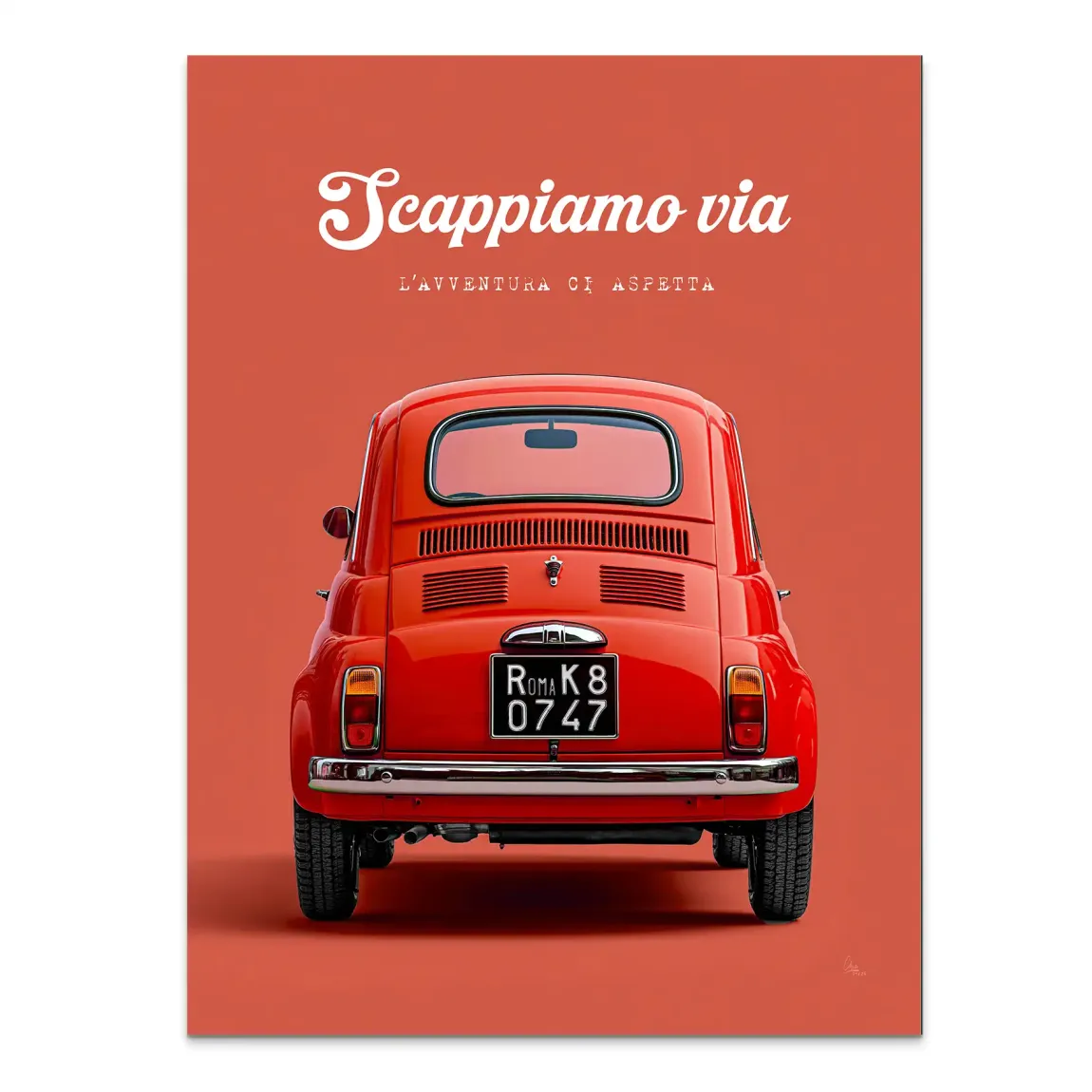 Fiat 500 Rosso Alu Dibond Wandbild