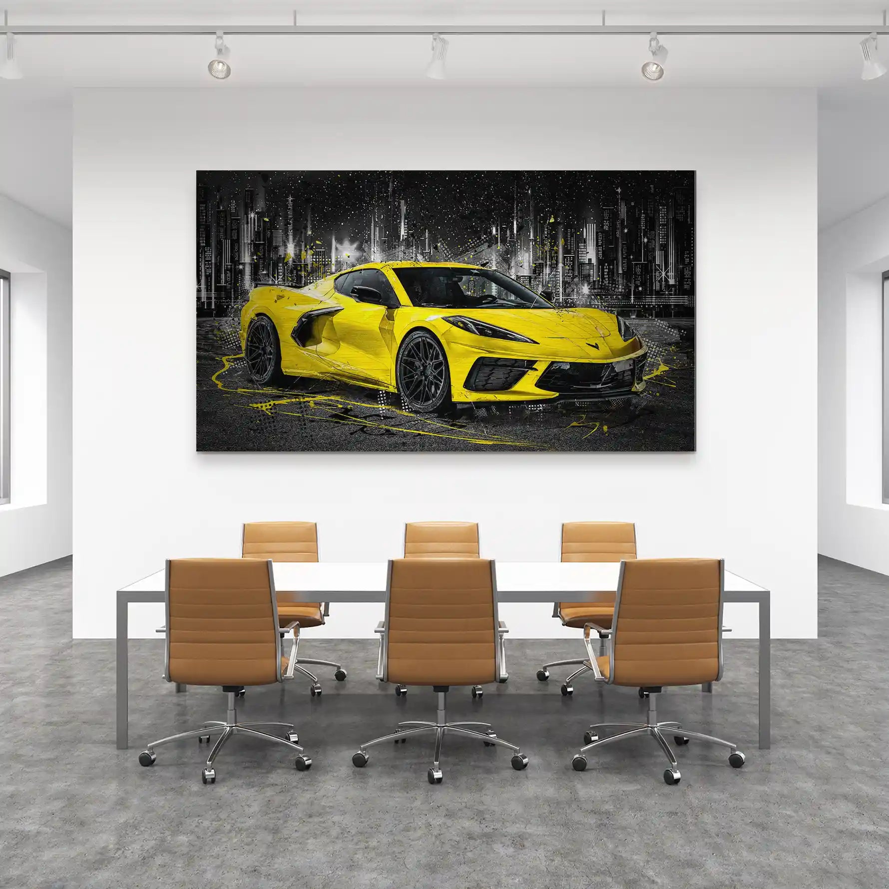 Corvette C8 Abstrakt Gelb Alu Gebürstet Bild INGALERIE